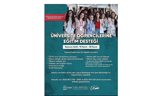 Çeşme Belediyesinden üniversiteli gençlere eğitim desteği