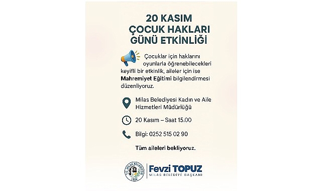 Milas Belediyesi’nden Çocuk Hakları Gününde Anlamlı Etkinlik